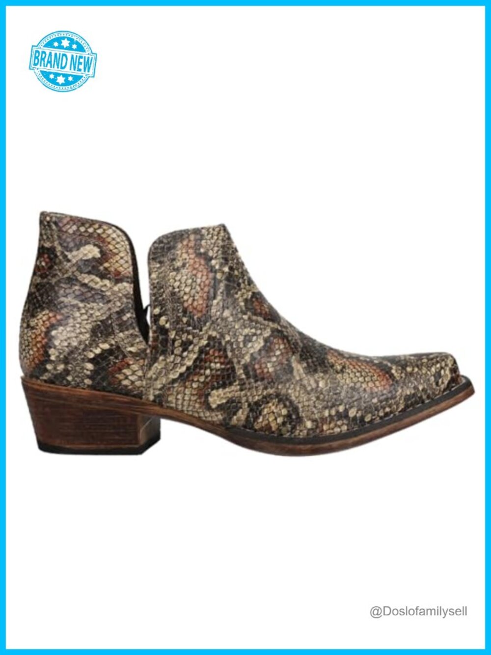 Snip Toe Western Cowboy Ankle Booties Faux Leather Snake Print